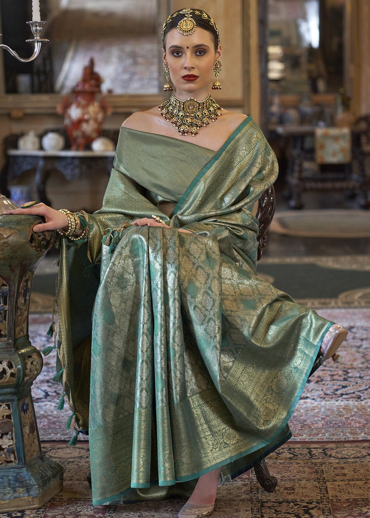 Paris Green Tissue Silk Saree with Intricate Zari Weaving