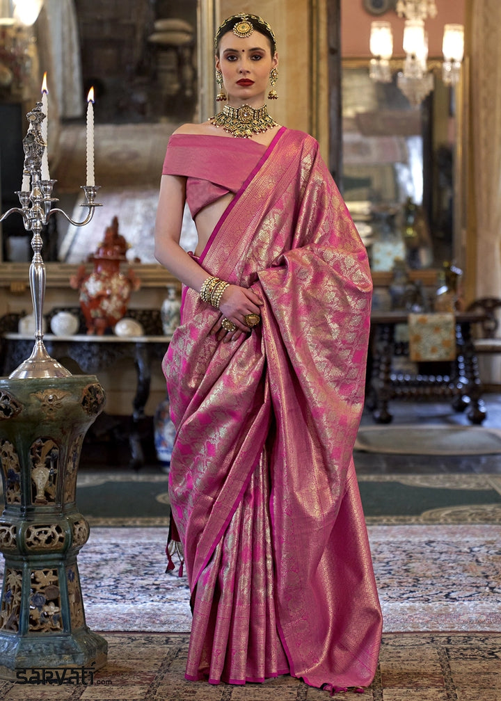 Metallic Pink Tissue Silk Saree with Intricate Zari Weaving