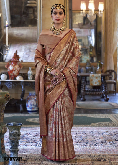 Metallic Brown Tissue Silk Saree with Intricate Zari Weaving