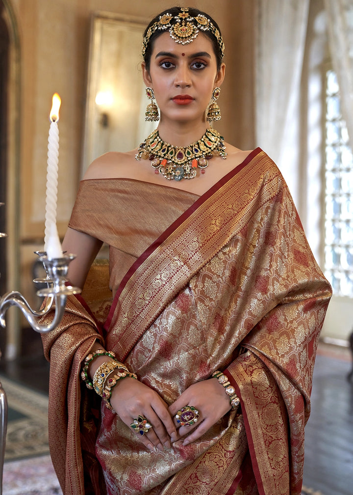Metallic Brown Tissue Silk Saree with Intricate Zari Weaving