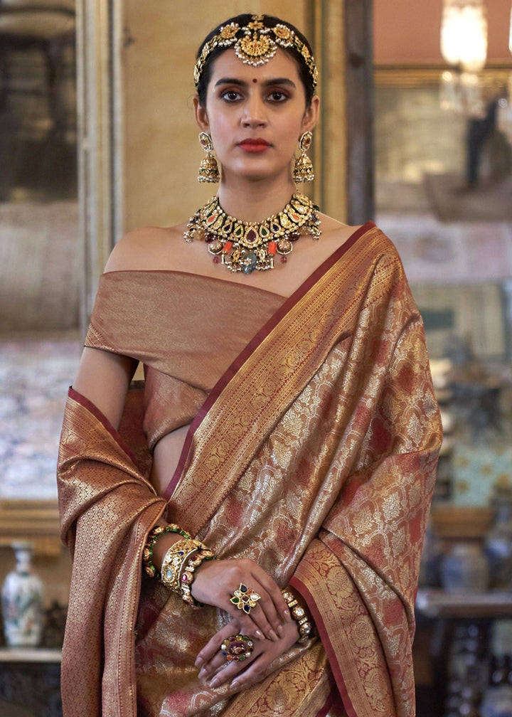 Metallic Brown Tissue Silk Saree with Intricate Zari Weaving