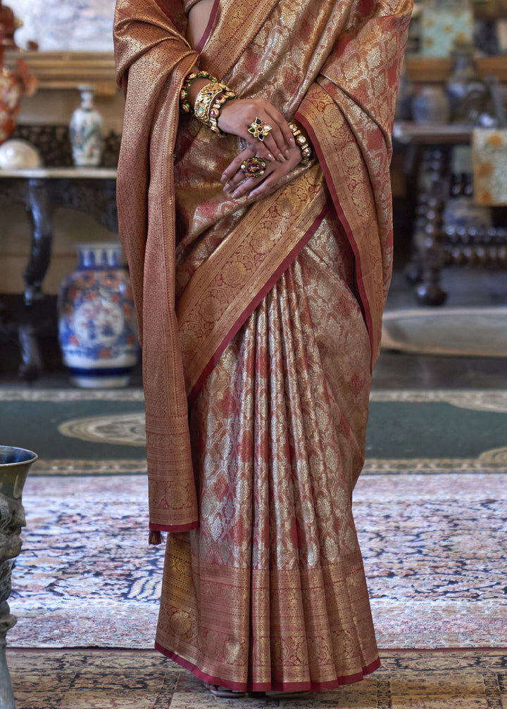 Metallic Brown Tissue Silk Saree with Intricate Zari Weaving