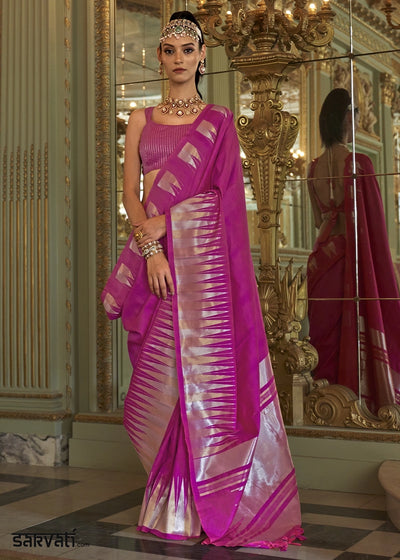 Shocking Pink Handwoven Soft Silk Saree with Zari Border
