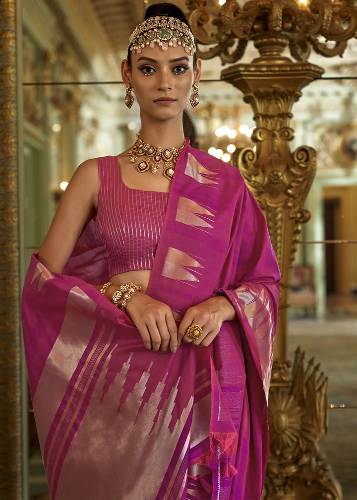 Shocking Pink Handwoven Soft Silk Saree with Zari Border