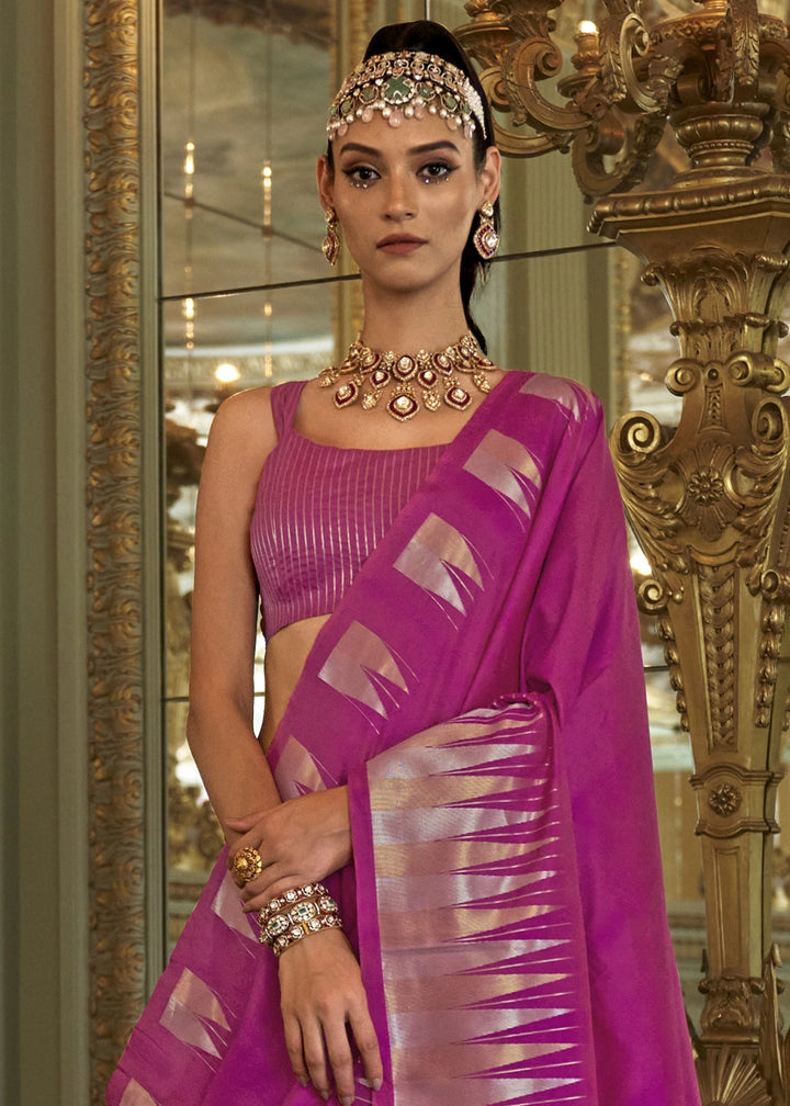 Shocking Pink Handwoven Soft Silk Saree with Zari Border