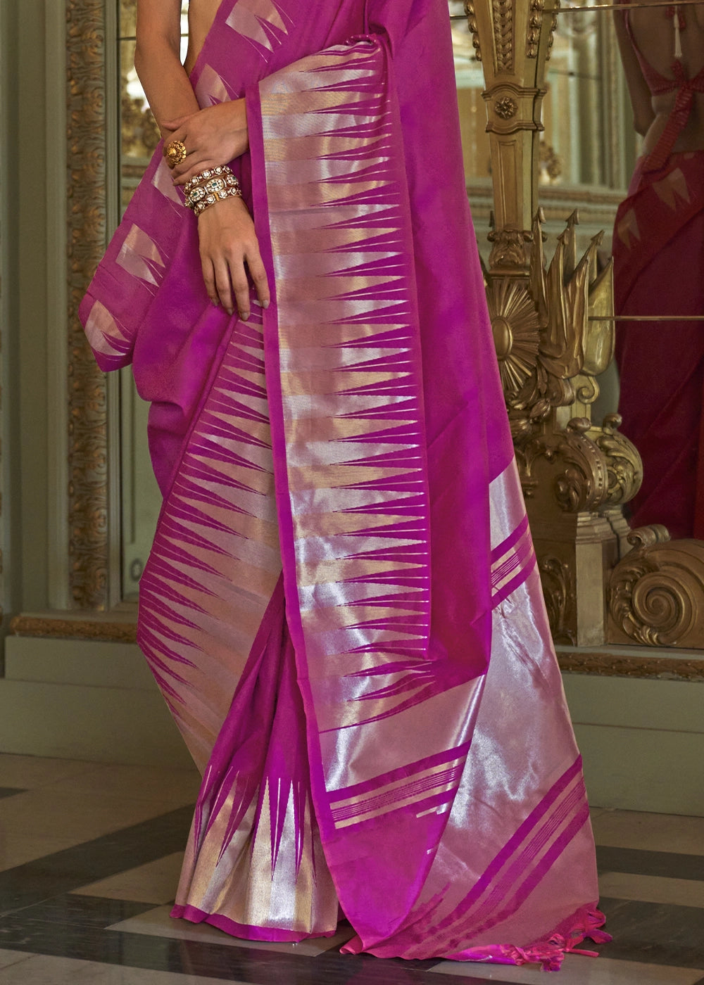 Shocking Pink Handwoven Soft Silk Saree with Zari Border