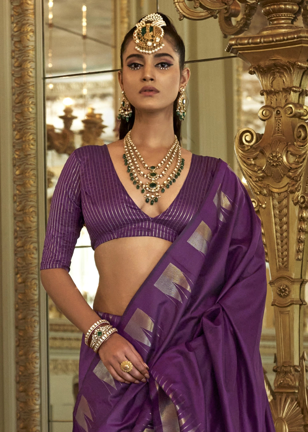 Dark Violet Purple Handwoven Soft Silk Saree with Zari Border