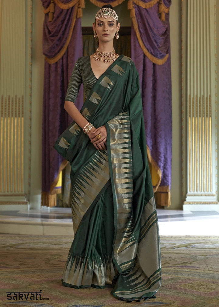 Sacramento Green Handwoven Soft Silk Saree with Zari Border