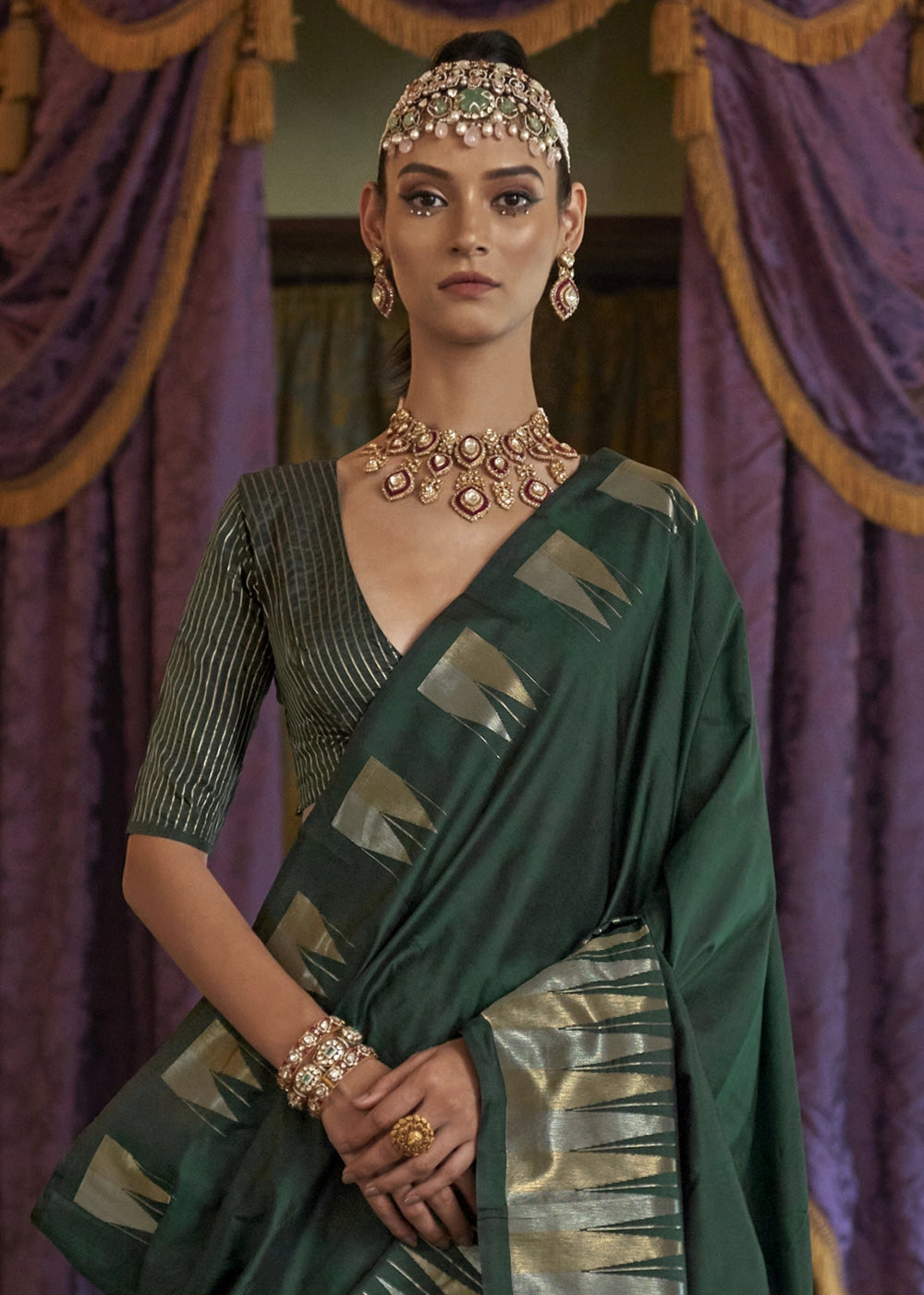 Sacramento Green Handwoven Soft Silk Saree with Zari Border