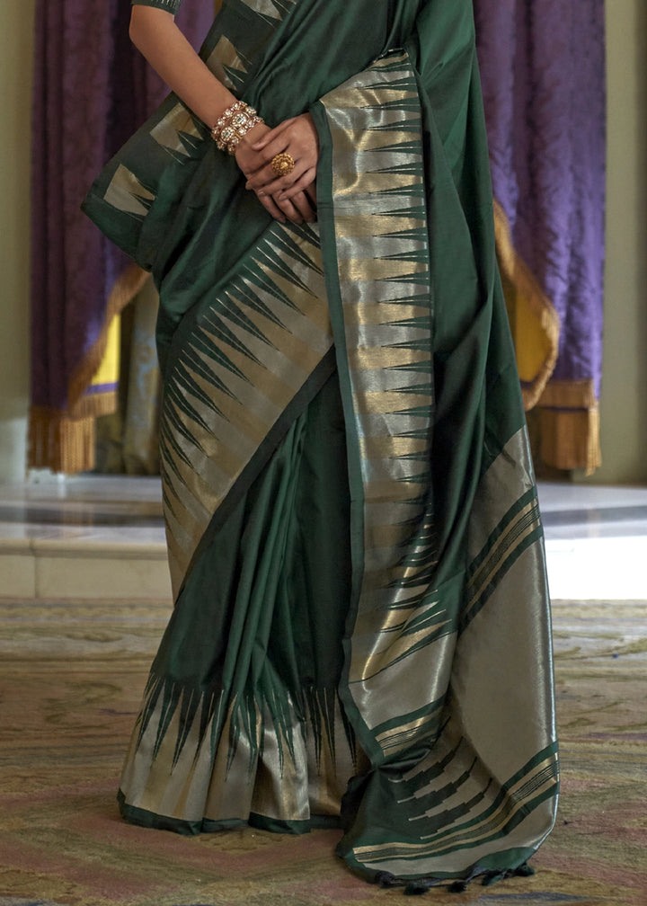 Sacramento Green Handwoven Soft Silk Saree with Zari Border