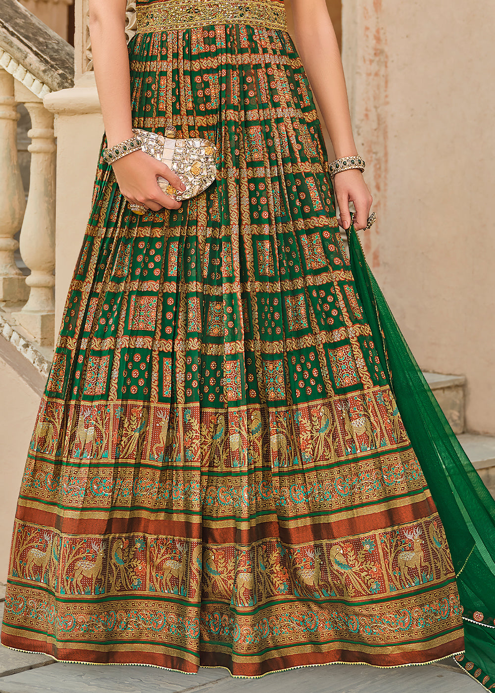 Bottle Green Anarkali Gown with Luxurious Embroidery Work for Festive Occasions