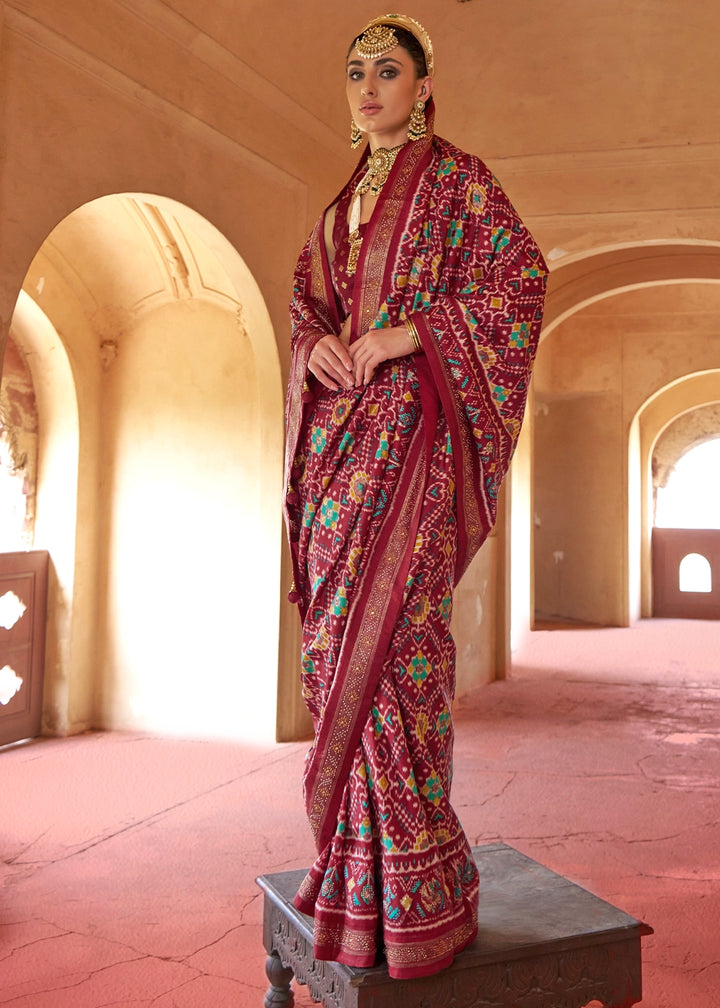 Boysenberry Purple Silk Saree with Patola Pattern & Stone Stud Work