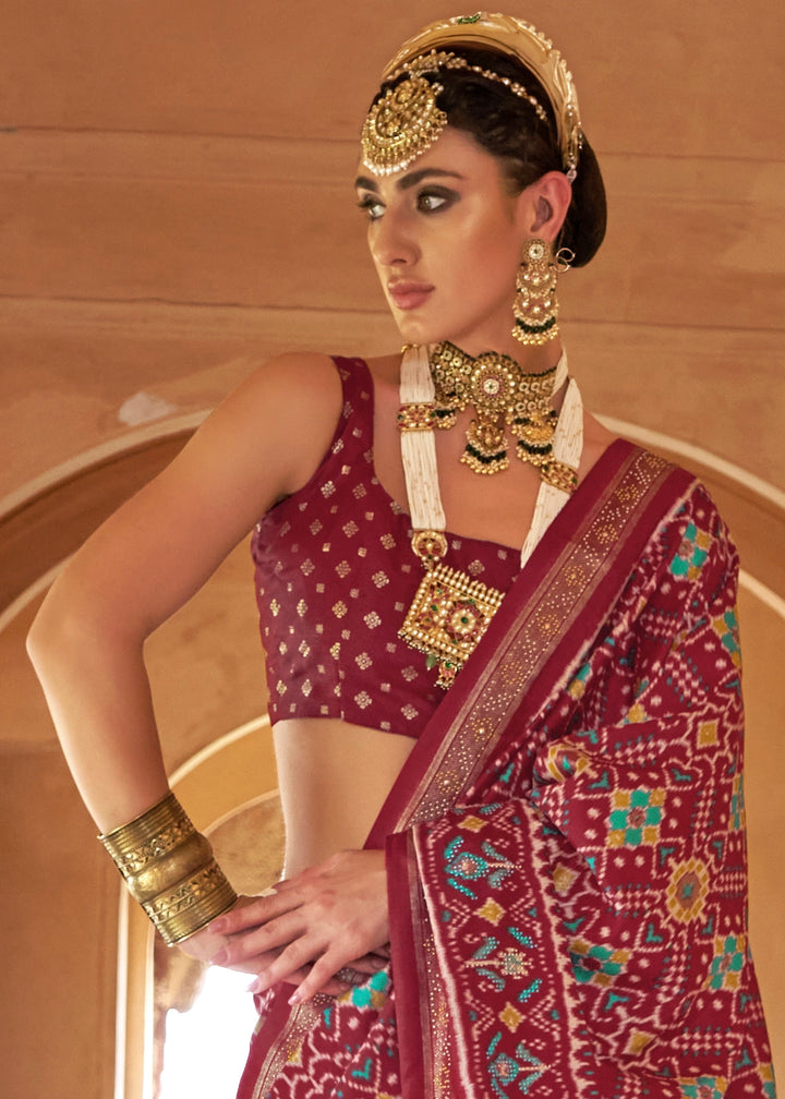 Boysenberry Purple Silk Saree with Patola Pattern & Stone Stud Work