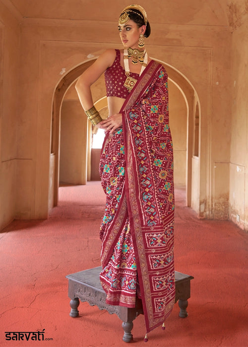 Boysenberry Purple Silk Saree with Patola Pattern & Stone Stud Work