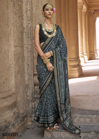 Dark Blue Traditional Patola Printed Silk Saree
