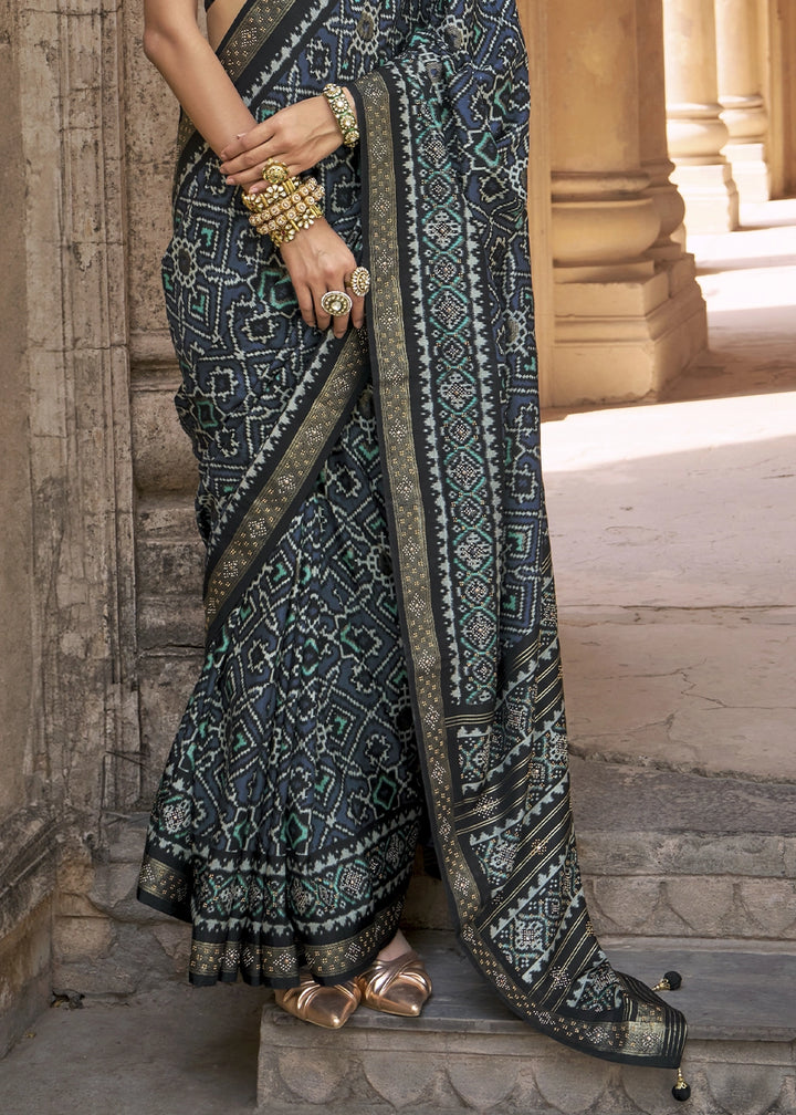 Dark Blue Traditional Patola Printed Silk Saree