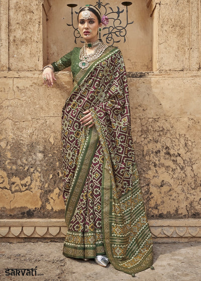 Purple & Green Traditional Patola Printed Silk Saree
