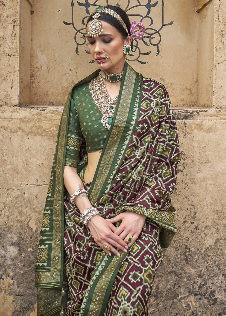 Purple & Green Traditional Patola Printed Silk Saree
