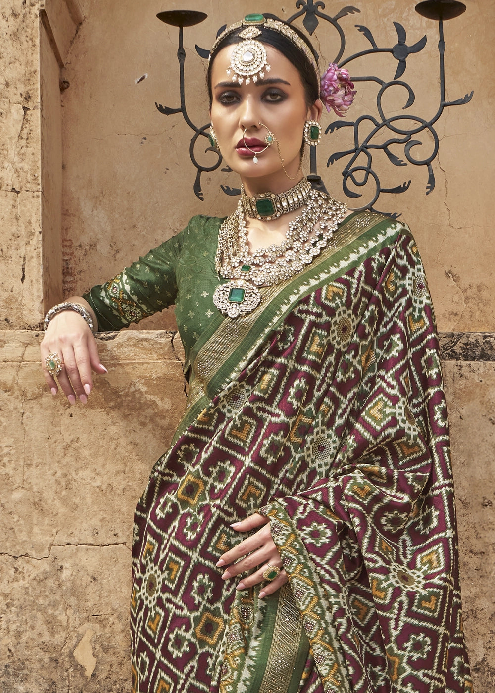 Purple & Green Traditional Patola Printed Silk Saree