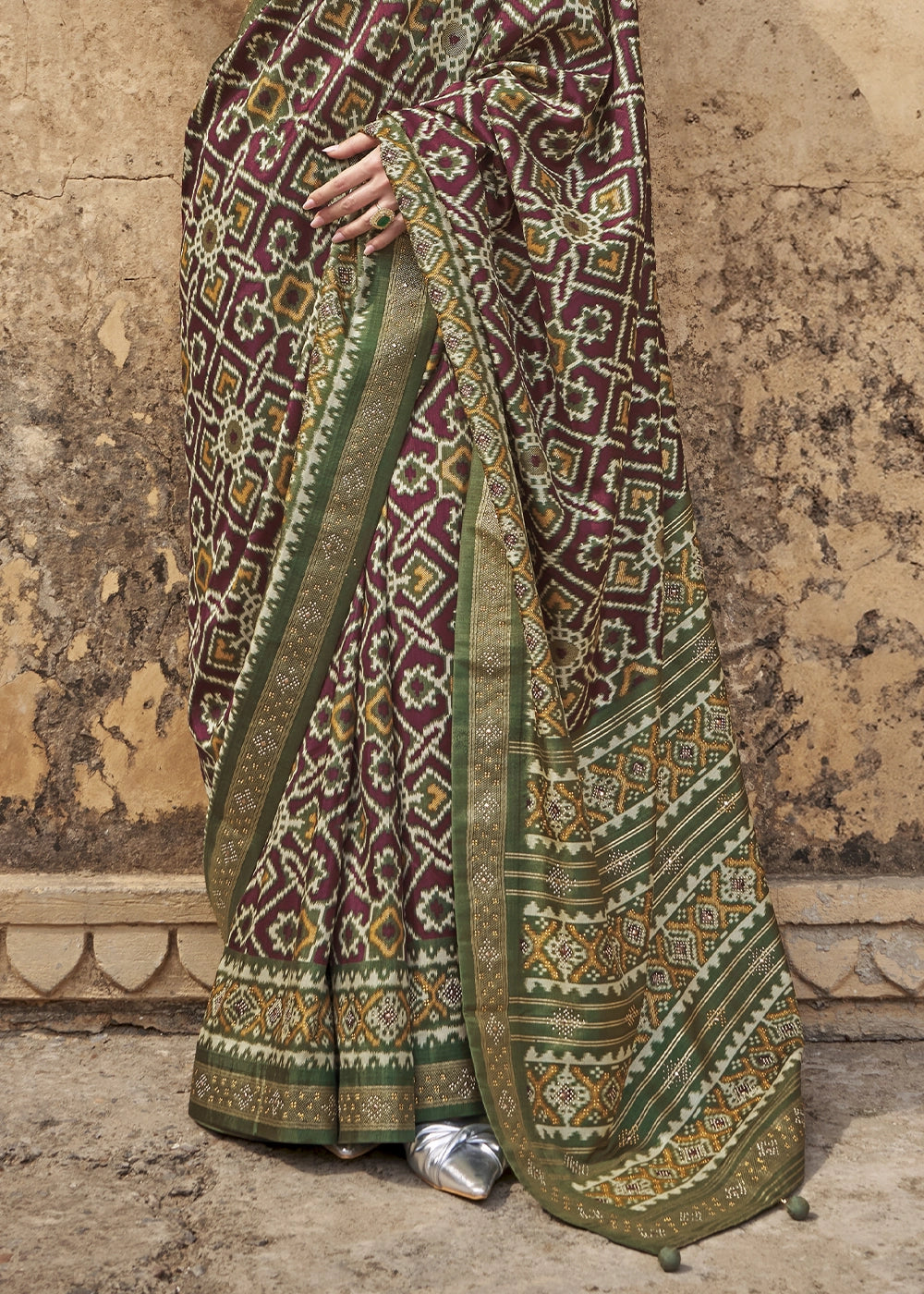 Purple & Green Traditional Patola Printed Silk Saree