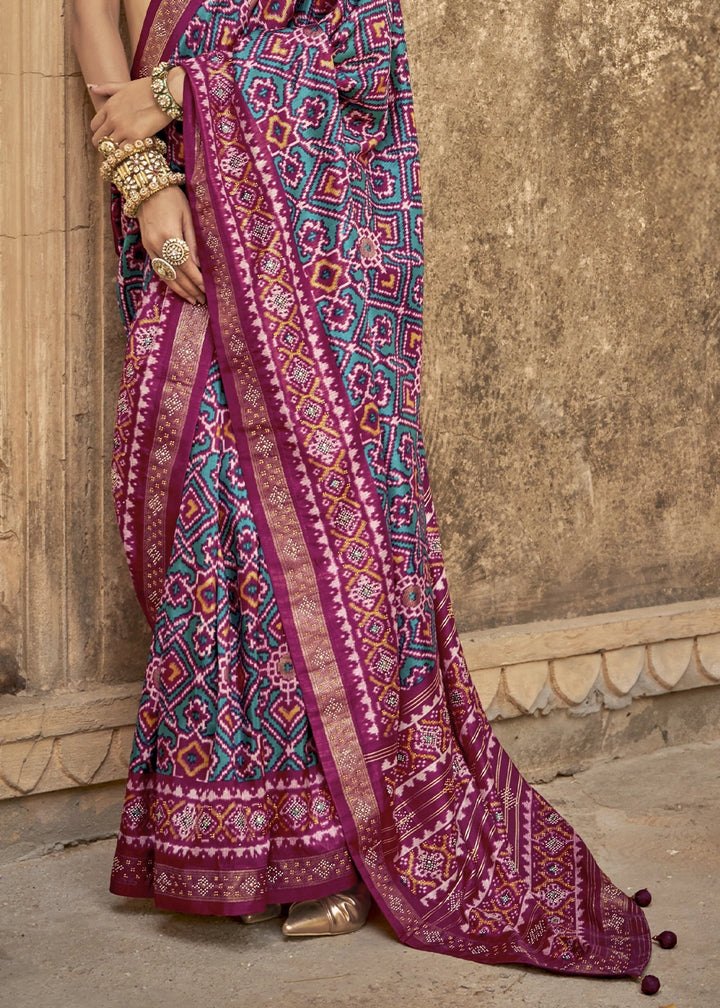 Blue and Pink Traditional Patola Printed Silk Saree