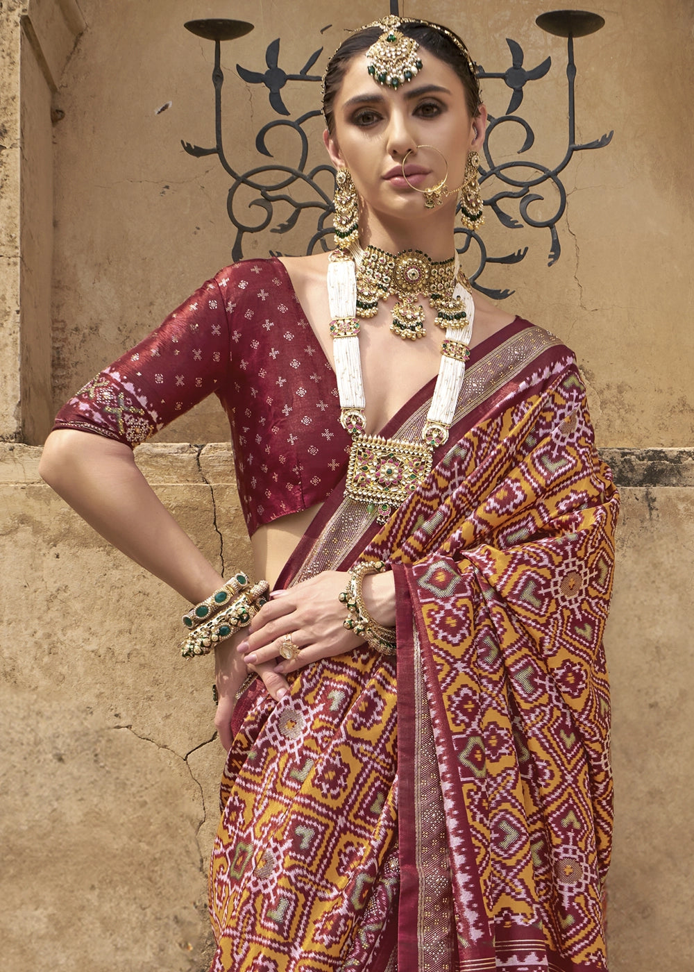 Orange & Red Traditional Patola Printed Silk Saree