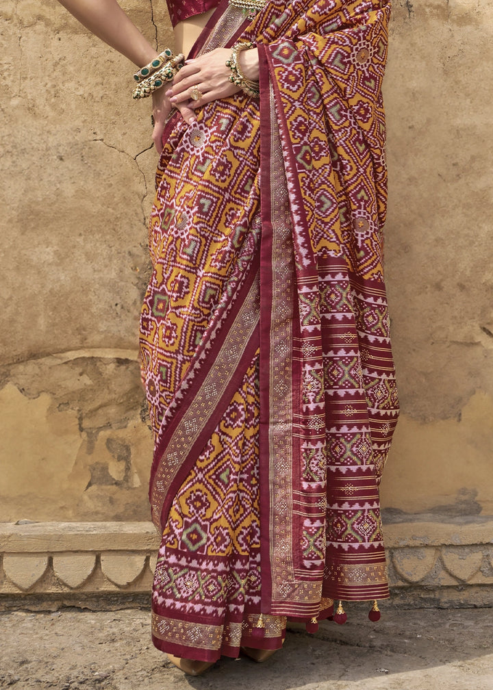 Orange & Red Traditional Patola Printed Silk Saree