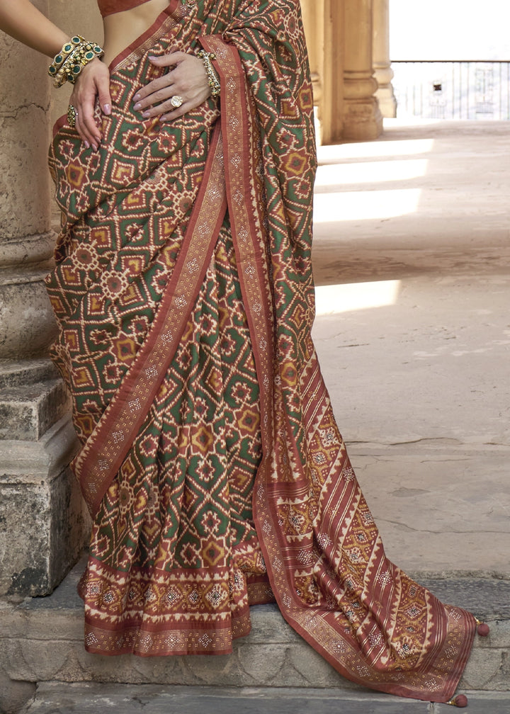Green & Brown Traditional Patola Printed Silk Saree