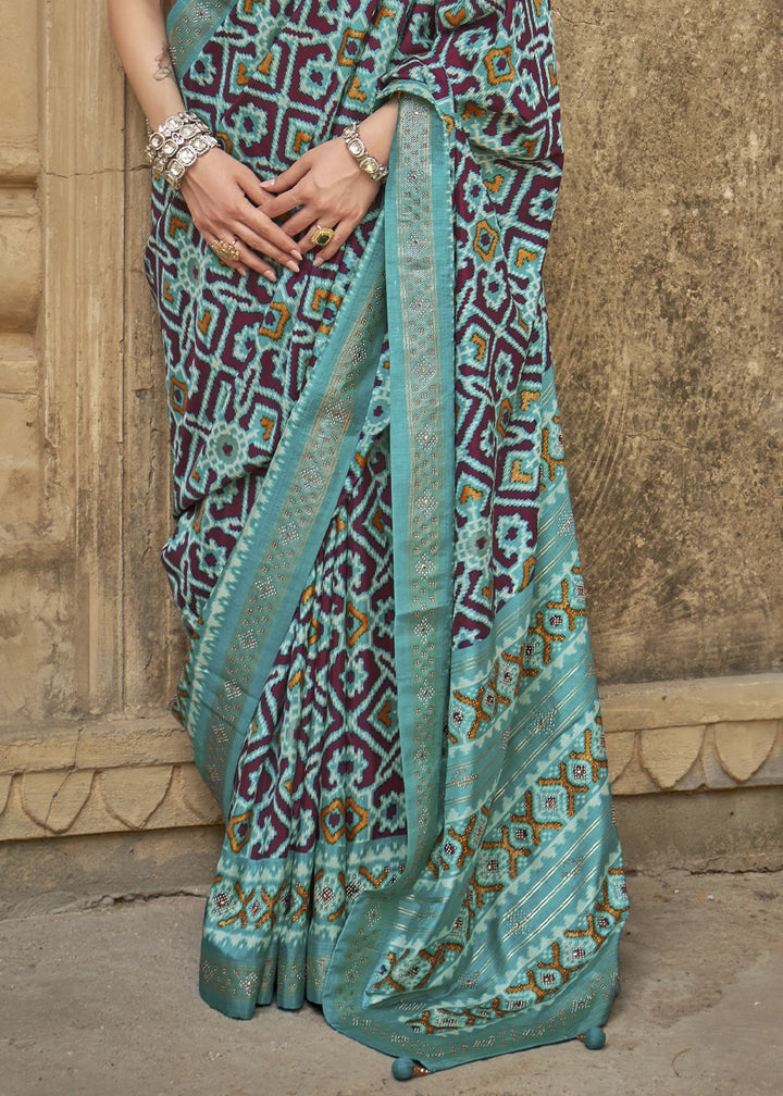 Cyan Blue Traditional Patola Printed Silk Saree