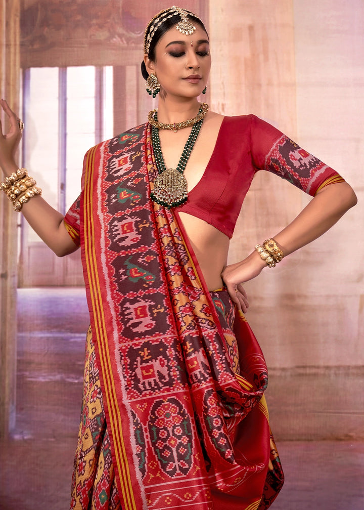 Yellow & Red Patan Patola Printed Silk Saree