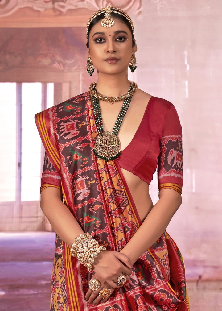 Yellow & Red Patan Patola Printed Silk Saree