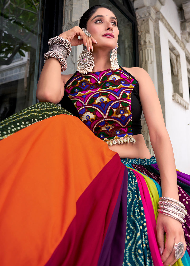 Multicolored Patchwork Rayon Lehenga Set with Gota Patti Detailing &amp; Mirror Work Blouse