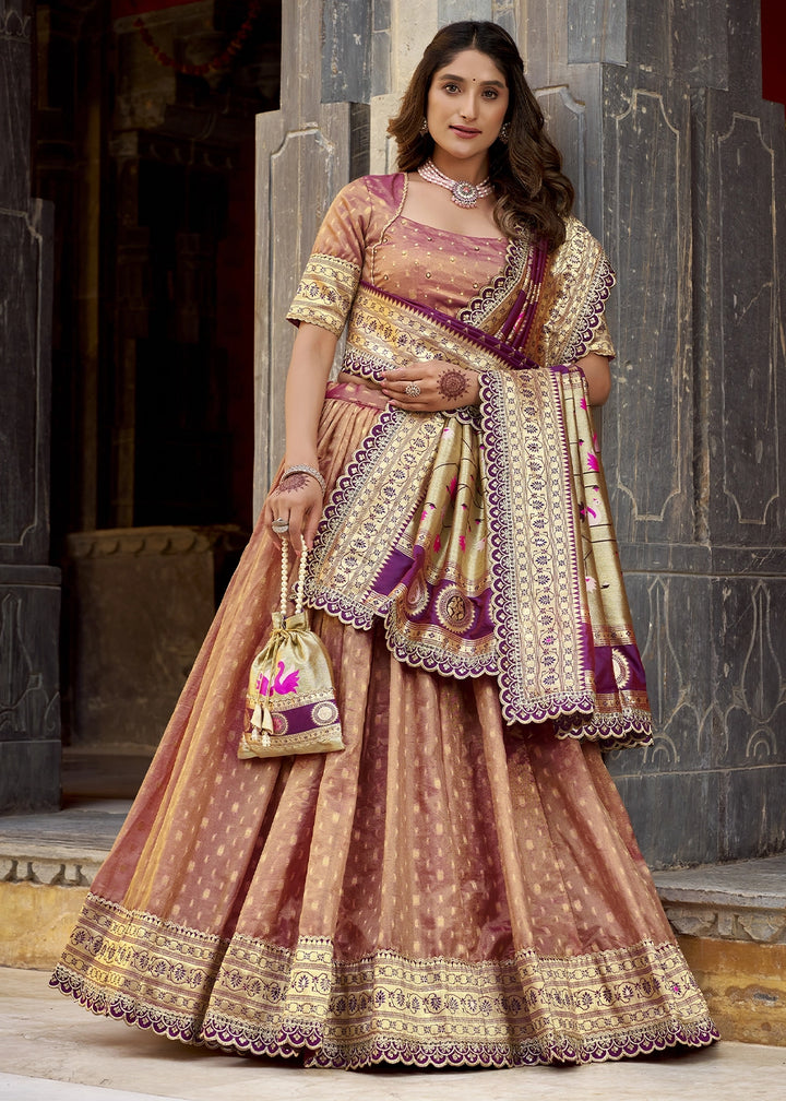 Fawn Brown Zari Woven Organza Lehenga with Paithani Silk Dupatta