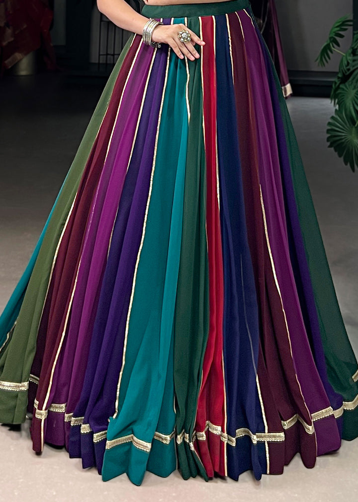 Multicolor Georgette Navratri Lehenga Choli with Gamthi and Mirror Embroidery