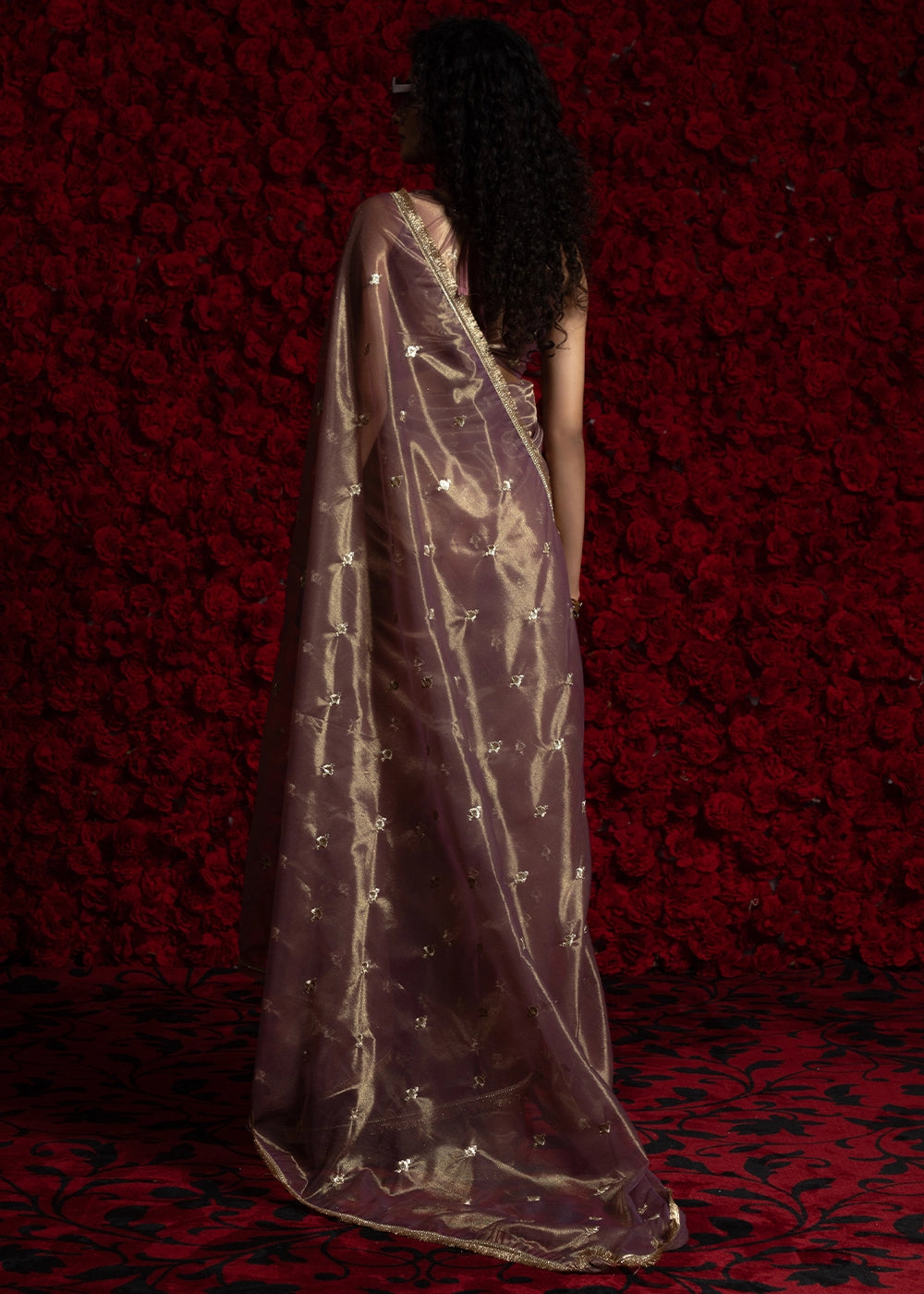 Opera Mauve Purple Sheer Net Organza Saree with Rich Zari & Lace Embroidery