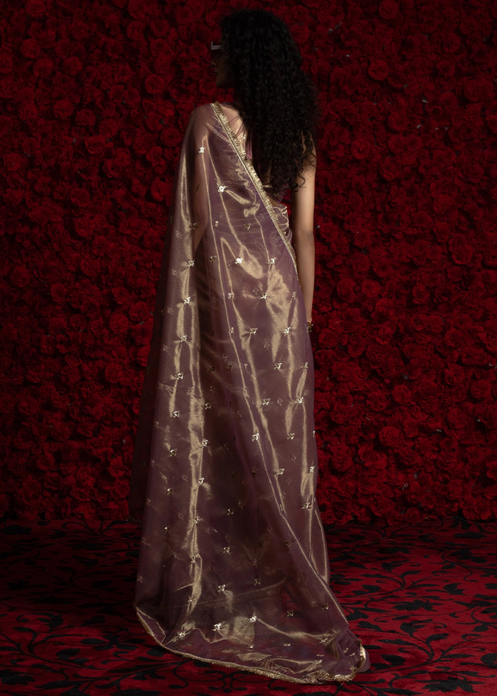 Opera Mauve Purple Sheer Net Organza Saree with Rich Zari & Lace Embroidery