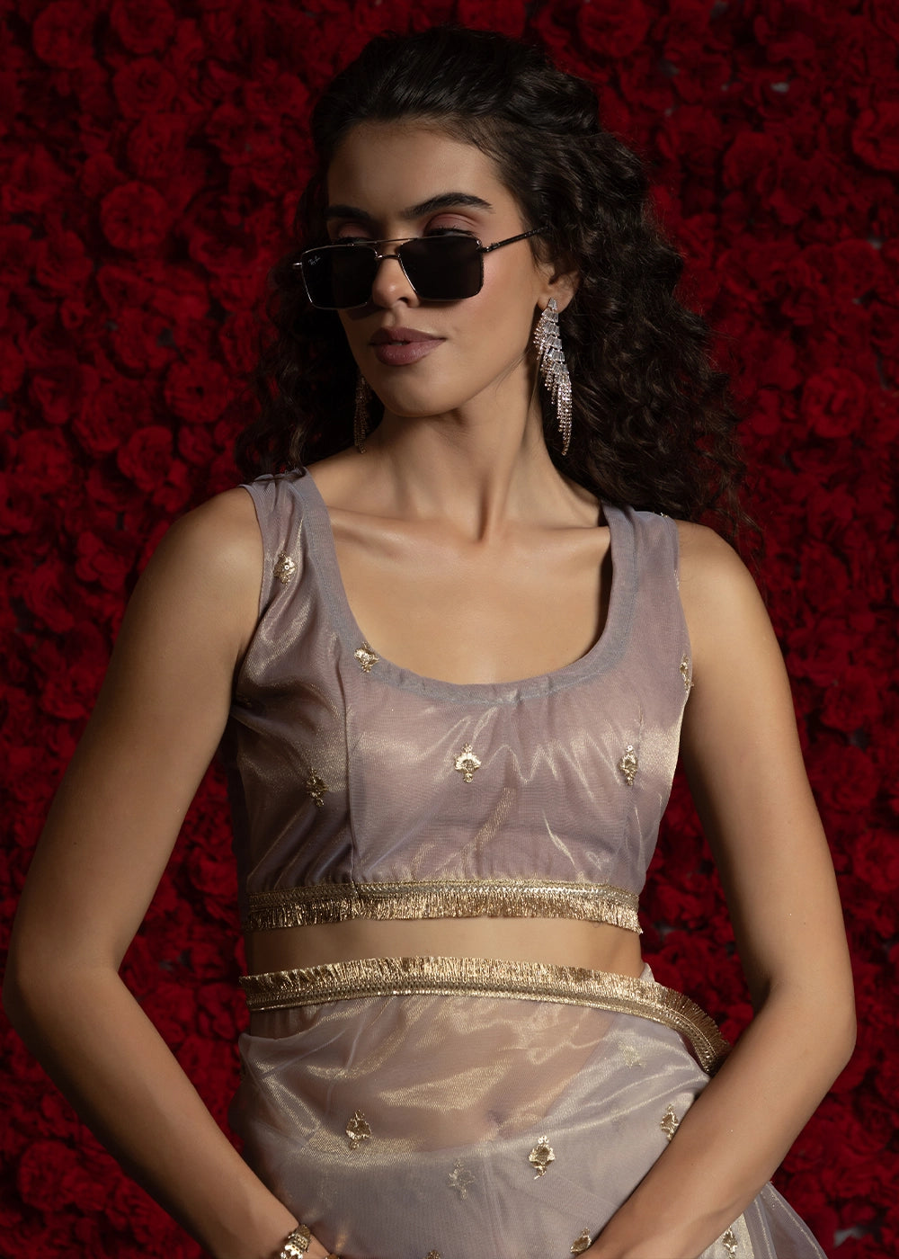 Light Grey Sheer Net Organza Saree with Rich Zari & Lace Embroidery