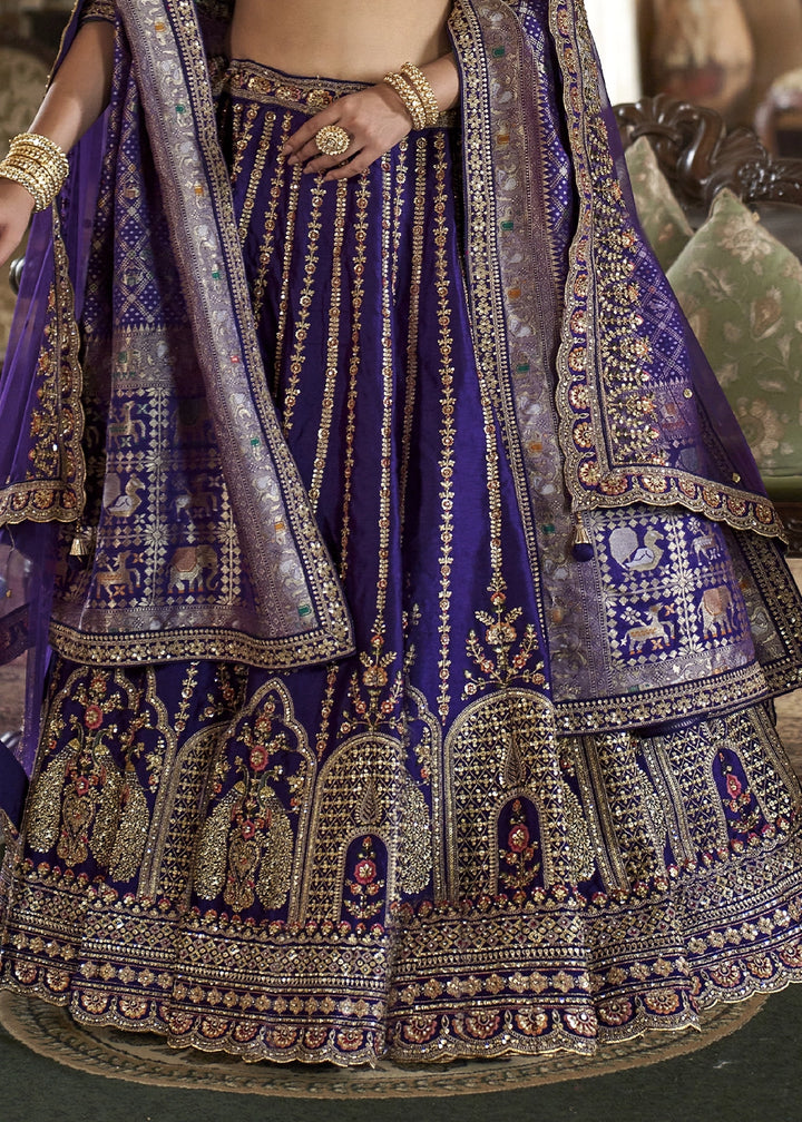 Indigo Purple Banarasi Silk Lehenga with Thread, Pearl & Sequin Embroidery : Wedding Edit