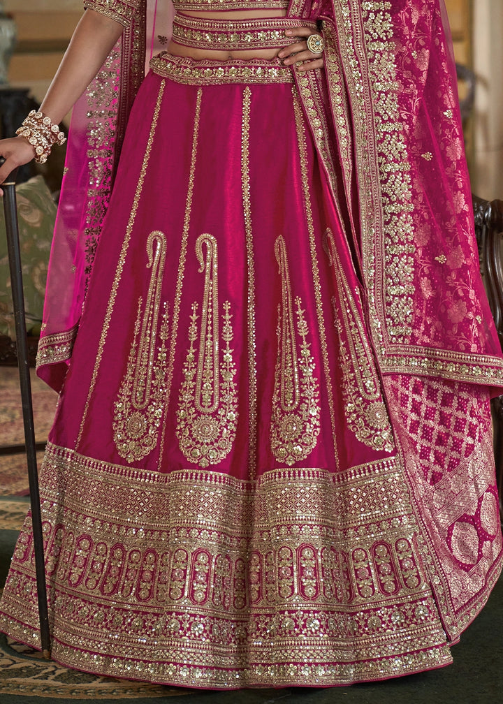 Magenta Pink Banarasi Silk Lehenga with Thread, Pearl & Sequin Embroidery : Wedding Edit