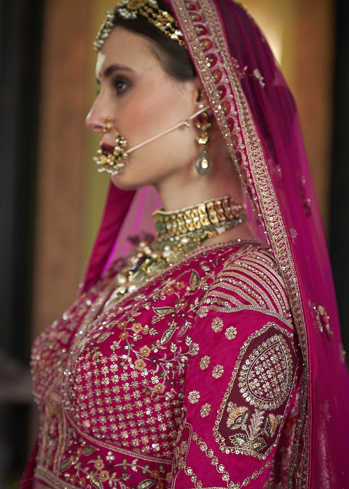 Deep Pink Banarasi Silk Lehenga with Thread, Pearl & Sequin Embroidery : Wedding Edit