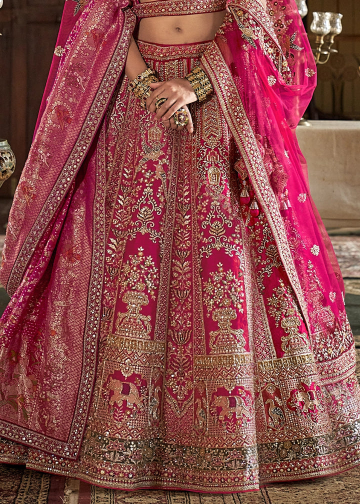 Bright Pink Banarasi Silk Lehenga with Thread, Pearl & Sequin Embroidery : Wedding Edit
