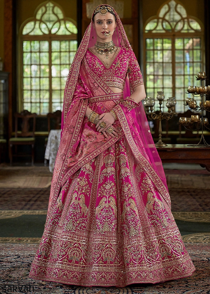 Barbie Pink Banarasi Silk Lehenga with Thread, Pearl & Sequin Embroidery : Wedding Edit