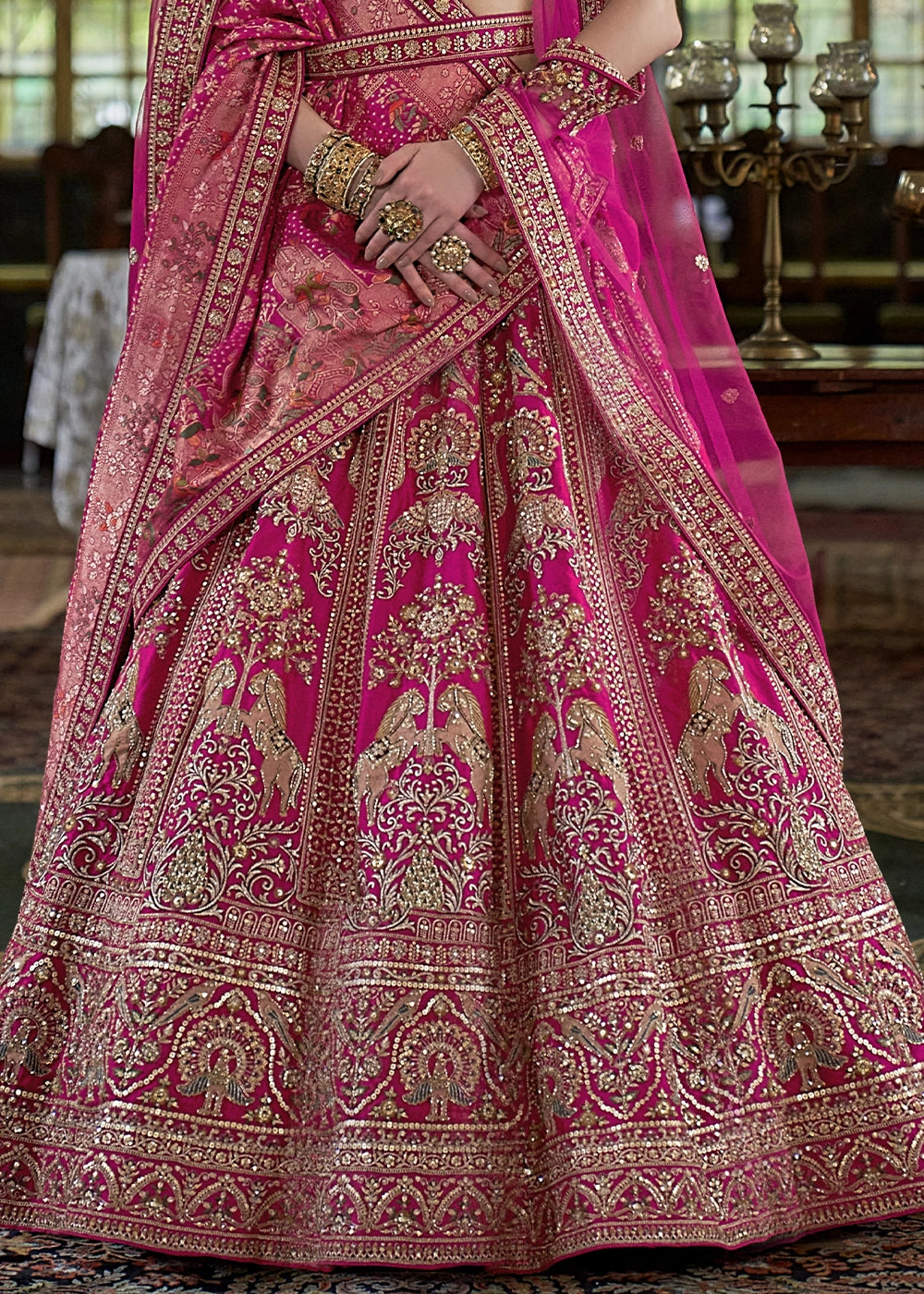 Barbie Pink Banarasi Silk Lehenga with Thread, Pearl & Sequin Embroidery : Wedding Edit