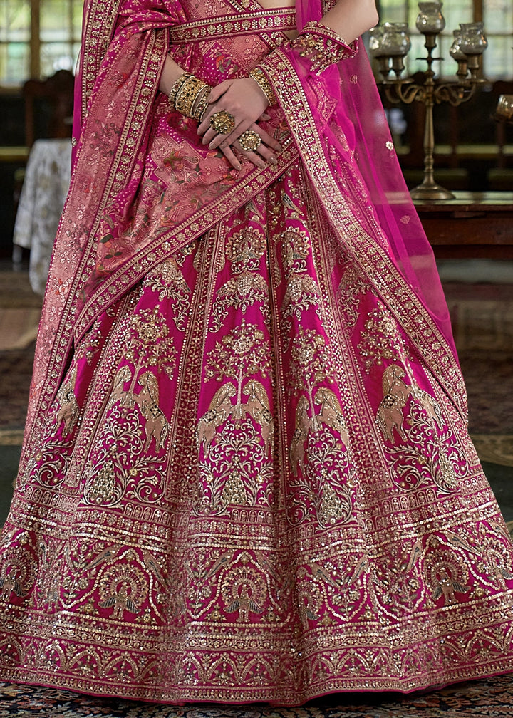 Barbie Pink Banarasi Silk Lehenga with Thread, Pearl & Sequin Embroidery : Wedding Edit