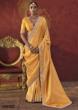 Amber Orange Viscose Silk Saree with Refined Woven Artistry