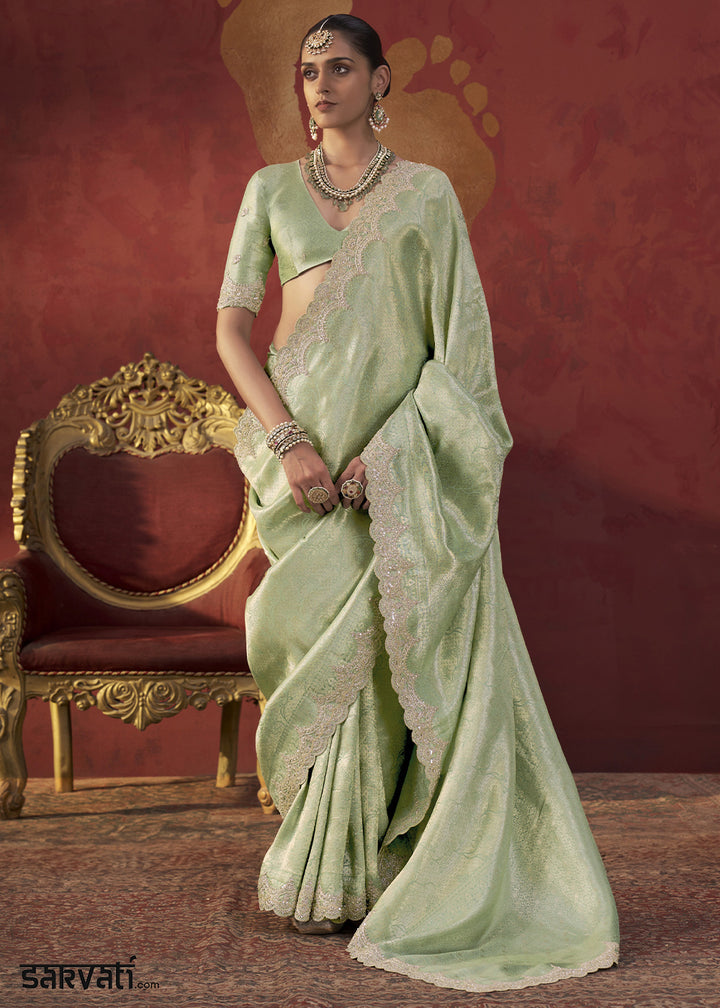 Pastel Green Viscose Silk Saree with Refined Woven Artistry
