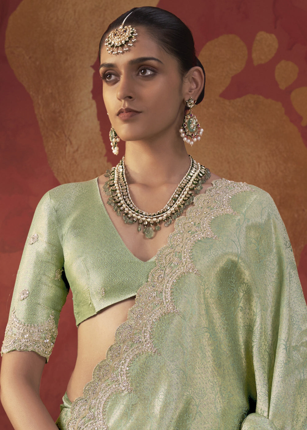 Pastel Green Viscose Silk Saree with Refined Woven Artistry