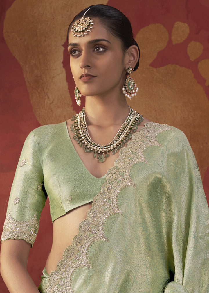 Pastel Green Viscose Silk Saree with Refined Woven Artistry
