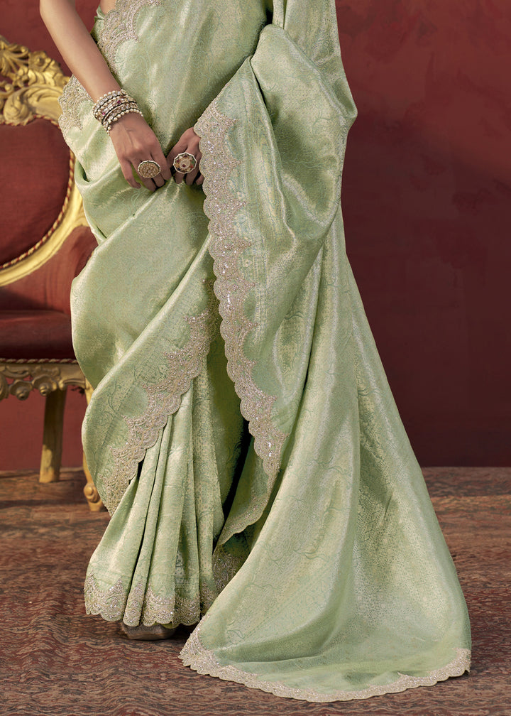 Pastel Green Viscose Silk Saree with Refined Woven Artistry
