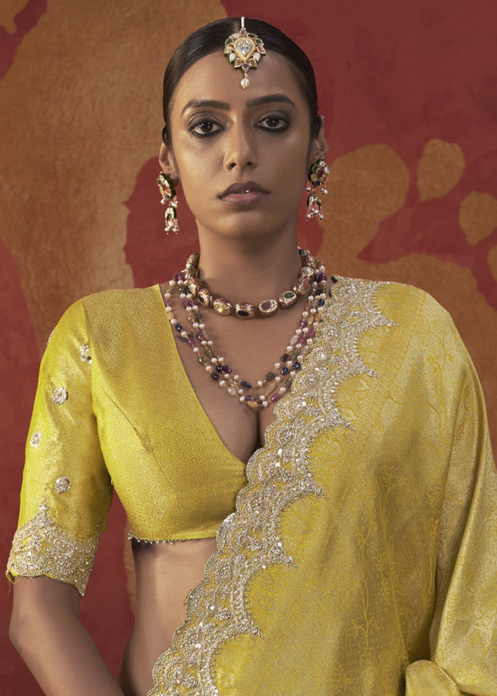 Light Yellow Viscose Silk Saree with Refined Woven Artistry